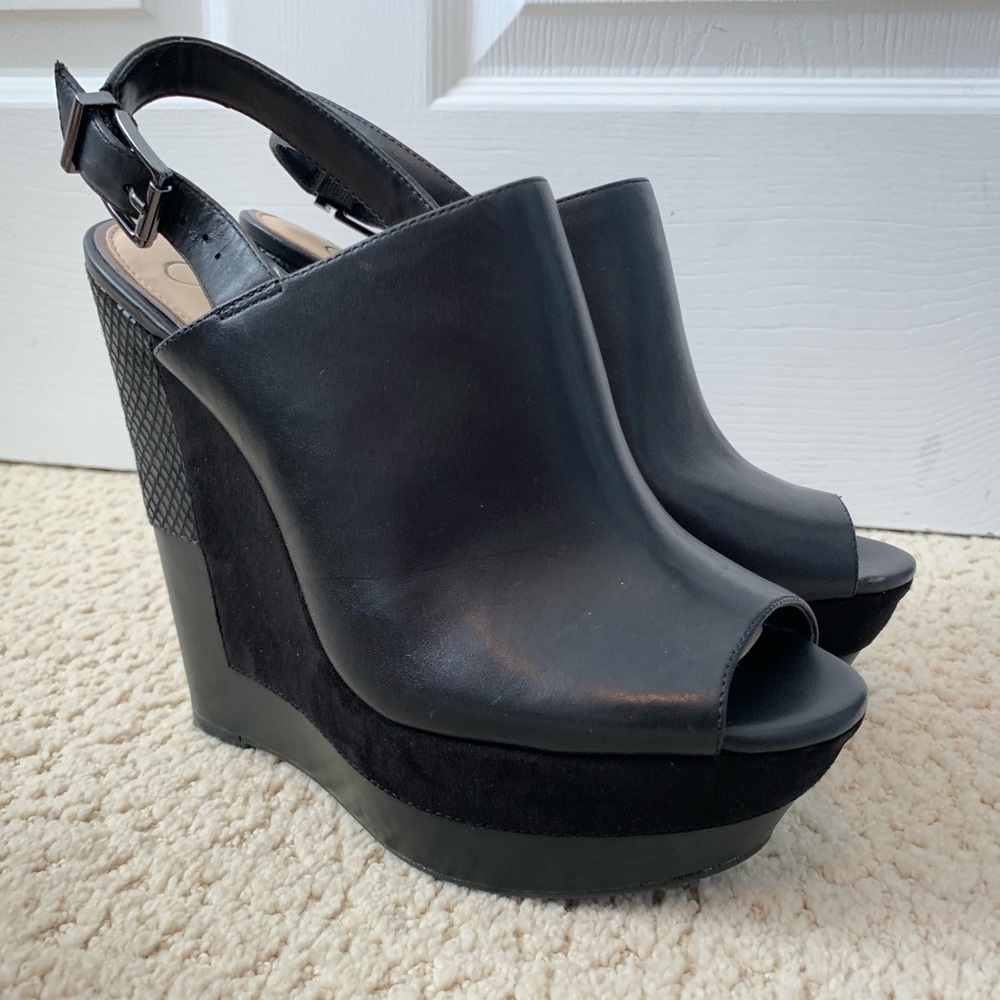 Jessica Simpson Radina Black Wedge Heels 7.5 EUC